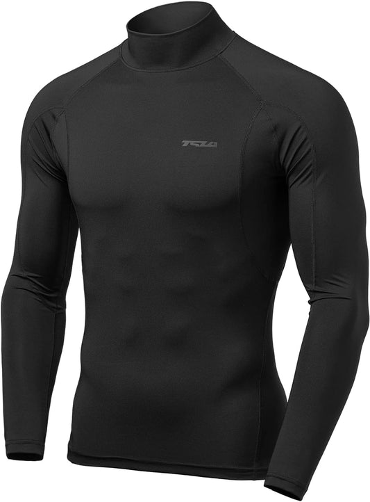 Men'S UPF 50+ Mock Long Sleeve Compression Shirts, Athletic Workout Shirt, Base Layer for Water Sports