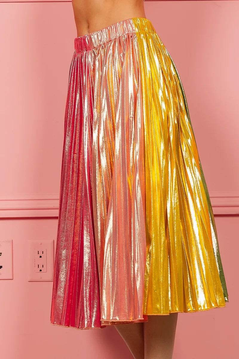 Bibi Metallic Pleated Midi Skirt