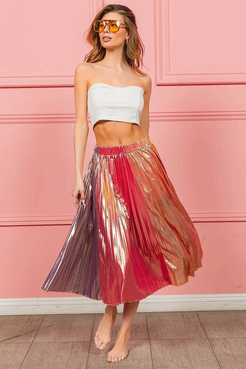 Bibi Metallic Pleated Midi Skirt