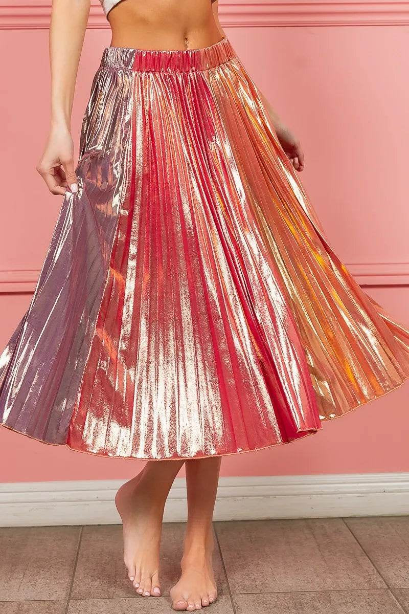Bibi Metallic Pleated Midi Skirt