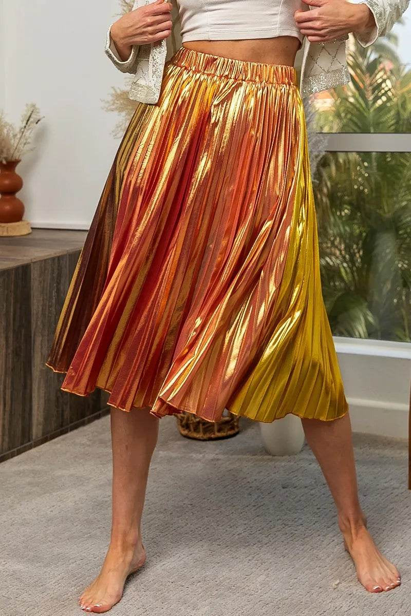 Bibi Metallic Pleated Midi Skirt